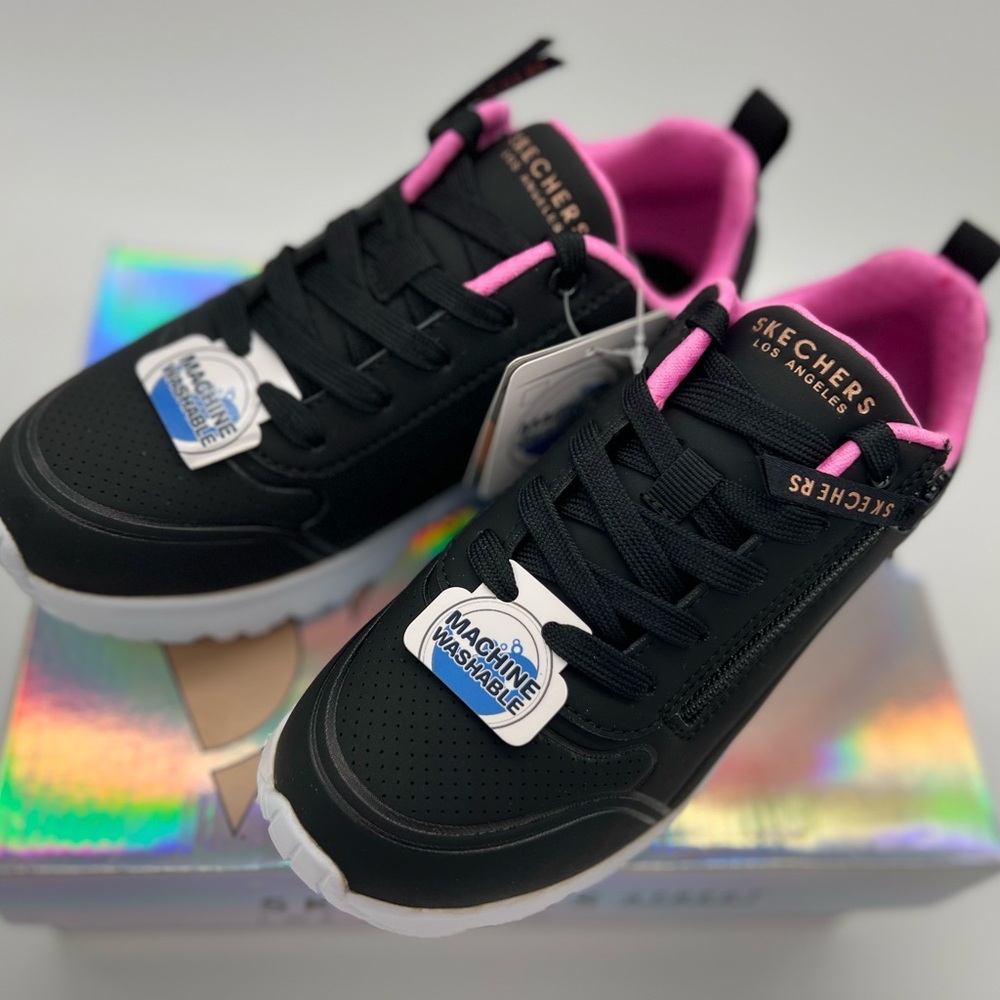 Skechers UNO LITE-EASY ZIP Sneaker, Black/Rose Gold, Unisex little kid - Picture 5 of 5